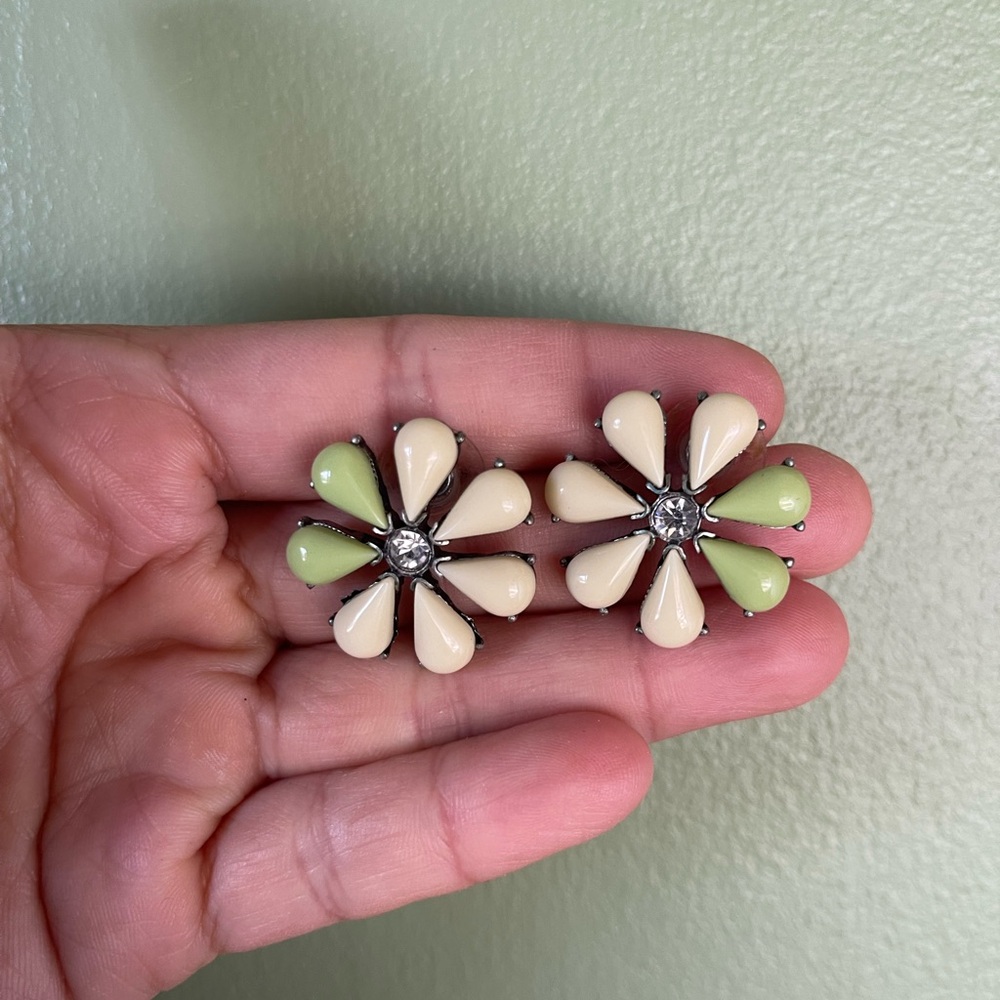 Anthropologie Green Colorblock Flower Post Earrings